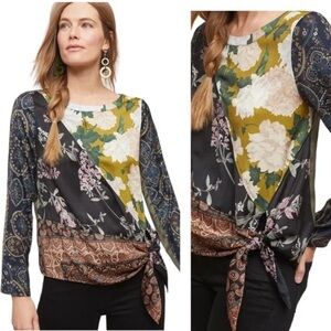 Anthropologie Floral Patchwork Long Sleeve Top size M